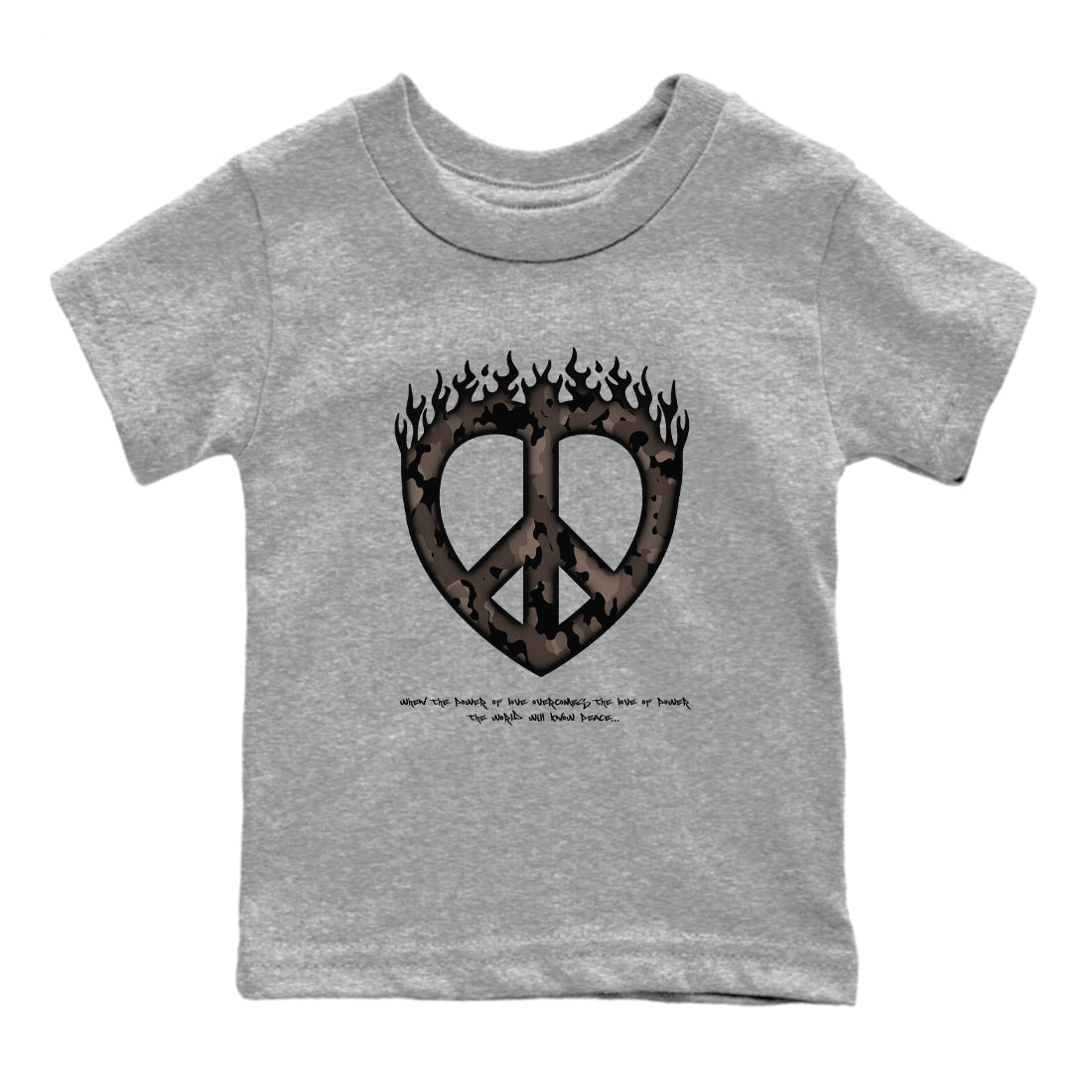 Air Jordan 1 Travis Scott Velvet Brown shirts to match jordans Love Peace sneaker match tees Travis Scott x Air Jordan 1 Low OG Velvet Brown best t shirts to wear with jordans SNRT Sneaker Tees Youth Baby Heather Grey 2 tee