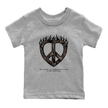 Air Jordan 1 Travis Scott Velvet Brown shirts to match jordans Love Peace sneaker match tees Travis Scott x Air Jordan 1 Low OG Velvet Brown best t shirts to wear with jordans SNRT Sneaker Tees Youth Baby Heather Grey 2 tee