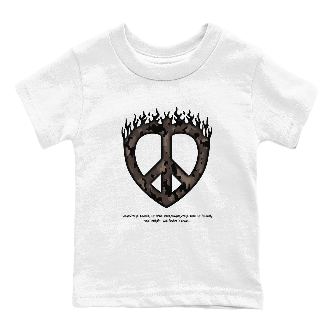 Air Jordan 1 Travis Scott Velvet Brown shirts to match jordans Love Peace sneaker match tees Travis Scott x Air Jordan 1 Low OG Velvet Brown best t shirts to wear with jordans SNRT Sneaker Tees Youth Baby White 2 tee