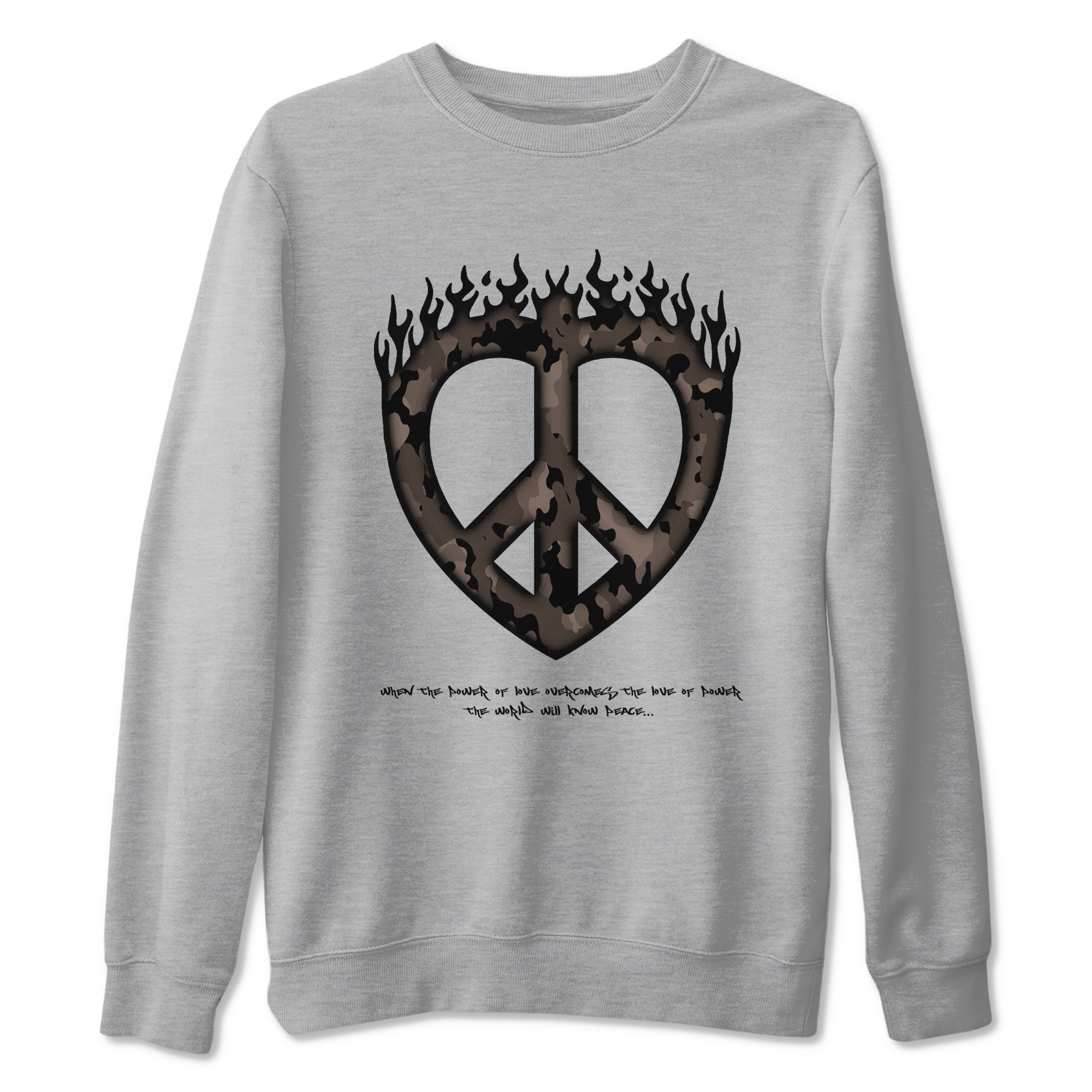 Air Jordan 1 Travis Scott Velvet Brown shirts to match jordans Love Peace sneaker match tees Travis Scott x Air Jordan 1 Low OG Velvet Brown best t shirts to wear with jordans SNRT Sneaker Tees unisex cotton Heather Grey 2 shirts