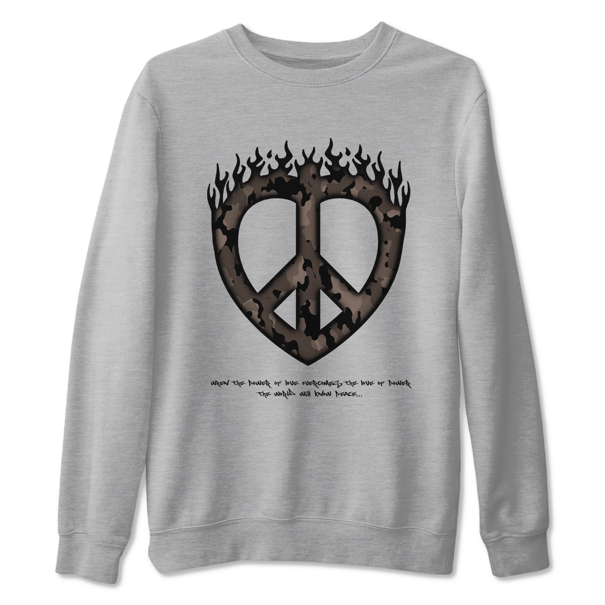 Air Jordan 1 Travis Scott Velvet Brown shirts to match jordans Love Peace sneaker match tees Travis Scott x Air Jordan 1 Low OG Velvet Brown best t shirts to wear with jordans SNRT Sneaker Tees unisex cotton Heather Grey 2 shirts