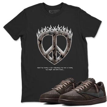 Air Jordan 1 Travis Scott Velvet Brown shirts to match jordans Love Peace sneaker match tees Travis Scott x Air Jordan 1 Low OG Velvet Brown best t shirts to wear with jordans SNRT Sneaker Tees unisex cotton Black 1 shirts