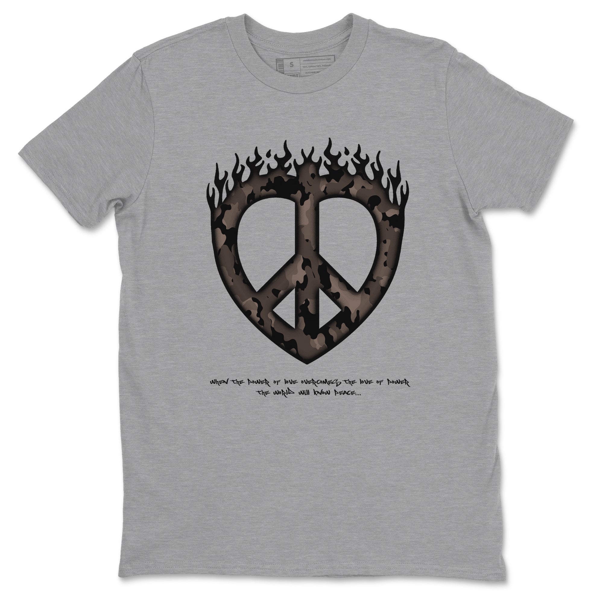 Air Jordan 1 Travis Scott Velvet Brown shirts to match jordans Love Peace sneaker match tees Travis Scott x Air Jordan 1 Low OG Velvet Brown best t shirts to wear with jordans SNRT Sneaker Tees unisex cotton Heather Grey 2 shirts