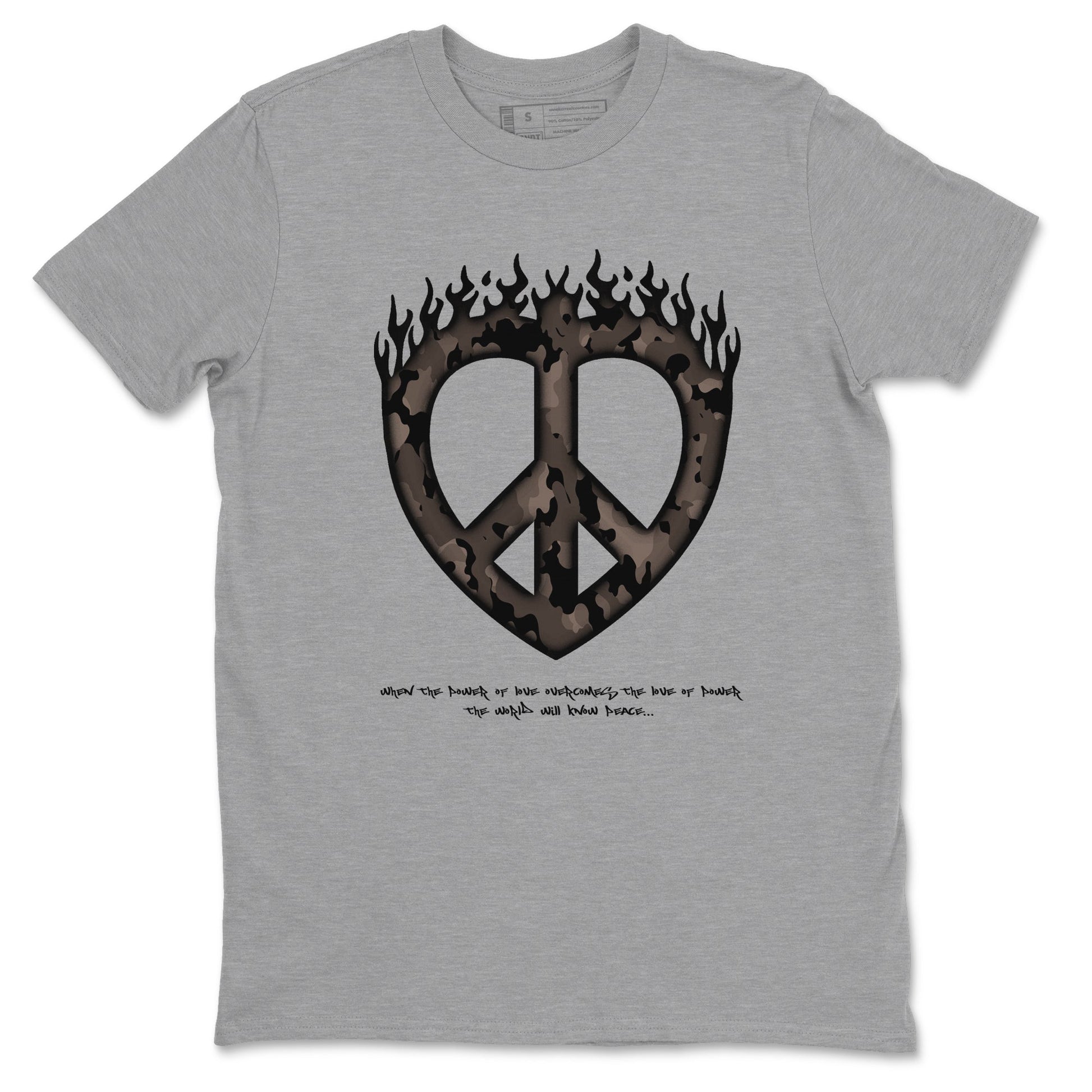 Air Jordan 1 Travis Scott Velvet Brown shirts to match jordans Love Peace sneaker match tees Travis Scott x Air Jordan 1 Low OG Velvet Brown best t shirts to wear with jordans SNRT Sneaker Tees unisex cotton Heather Grey 2 shirts