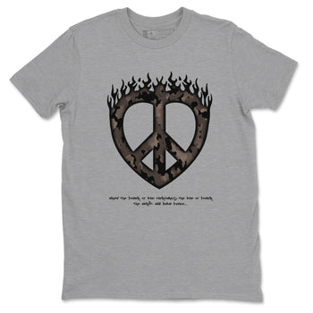 Air Jordan 1 Travis Scott Velvet Brown shirts to match jordans Love Peace sneaker match tees Travis Scott x Air Jordan 1 Low OG Velvet Brown best t shirts to wear with jordans SNRT Sneaker Tees unisex cotton Heather Grey 2 shirts