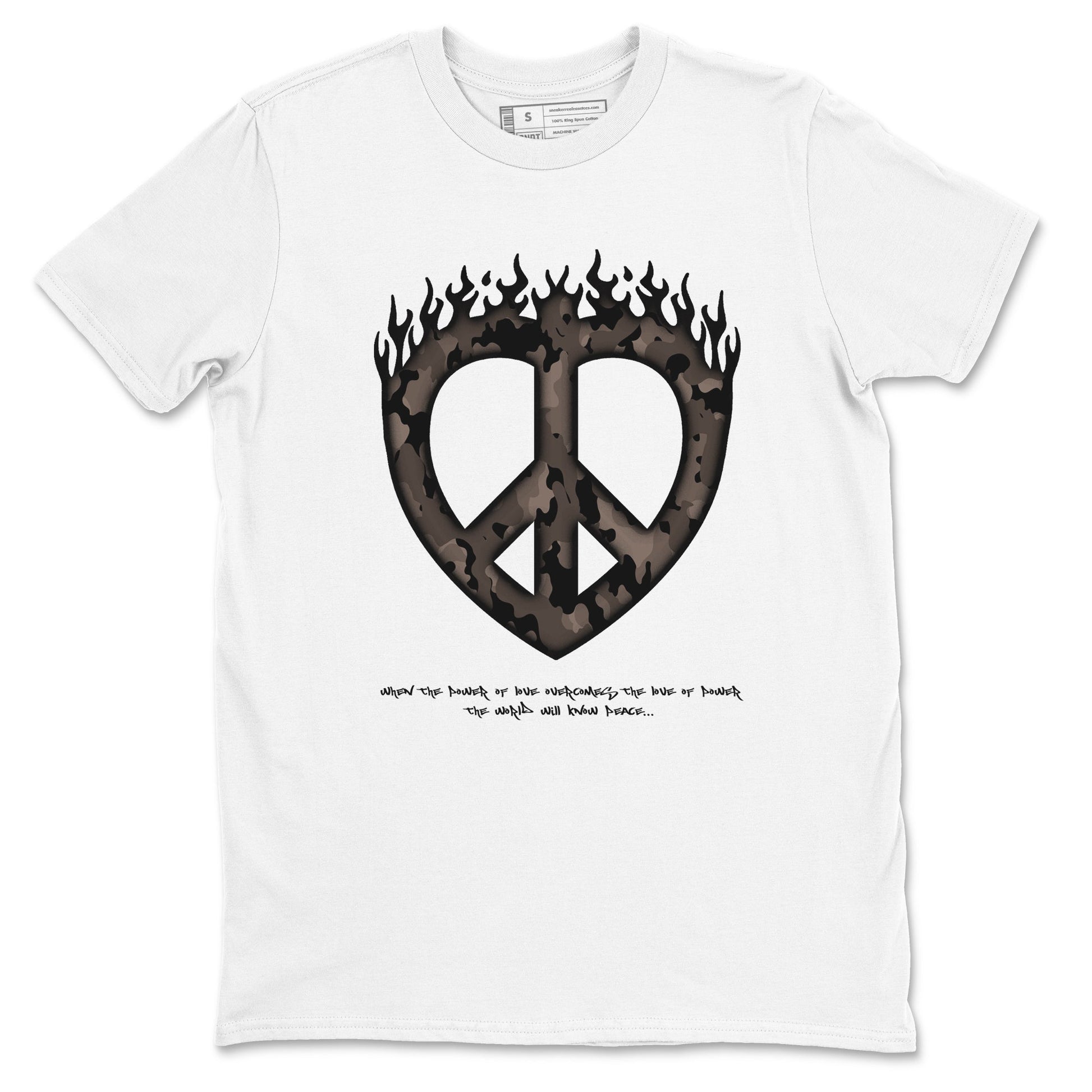 Air Jordan 1 Travis Scott Velvet Brown shirts to match jordans Love Peace sneaker match tees Travis Scott x Air Jordan 1 Low OG Velvet Brown best t shirts to wear with jordans SNRT Sneaker Tees unisex cotton White 2 shirts