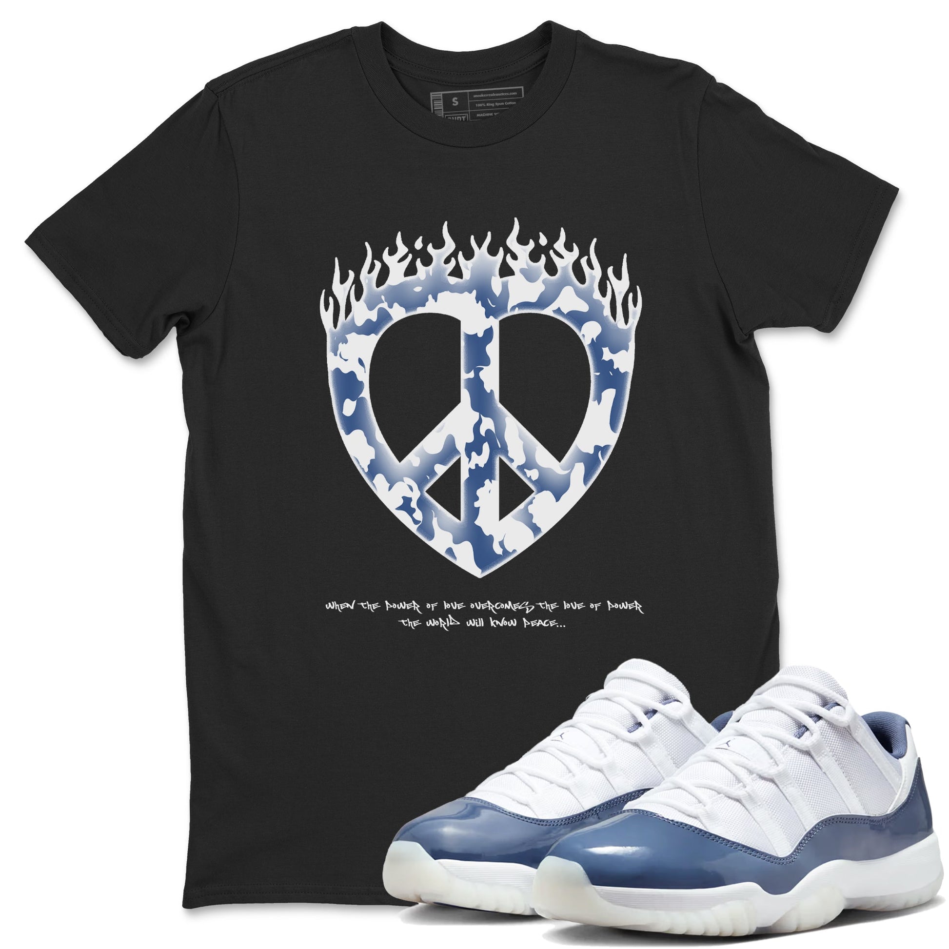 11s Diffused Blue shirts to match jordans Love Peace sneaker match tees Air Jordan 11 Diffused Blue SNRT Sneaker Release Tees unisex cotton Black 1 crew neck shirts