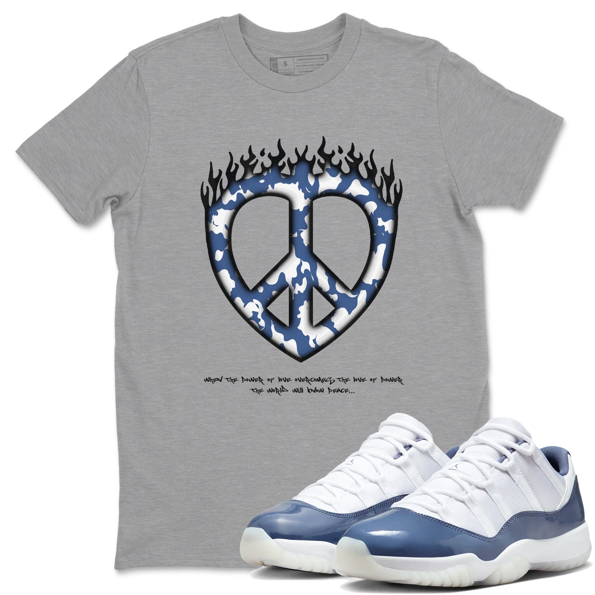 11s Diffused Blue shirts to match jordans Love Peace sneaker match tees Air Jordan 11 Diffused Blue SNRT Sneaker Release Tees unisex cotton Heather Grey 1 crew neck shirts