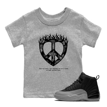 12s Black Wolf Grey shirts to match jordans Love Peace sneaker match tees Air Jordan 12 Barons match shoes to clothes SNRT Sneaker Tees Youth Baby Heather Grey 1 tee
