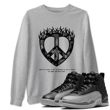 12s Black Wolf Grey shirts to match jordans Love Peace sneaker match tees Air Jordan 12 Barons match shoes to clothes SNRT Sneaker Tees unisex cotton Heather Grey 1 shirts