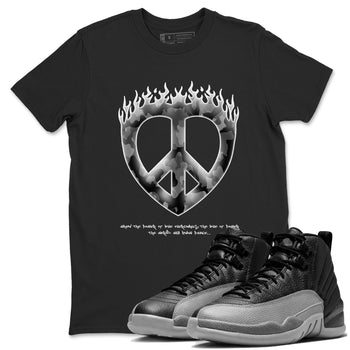 12s Black Wolf Grey shirts to match jordans Love Peace sneaker match tees Air Jordan 12 Barons match shoes to clothes SNRT Sneaker Tees unisex cotton Black 1 shirts