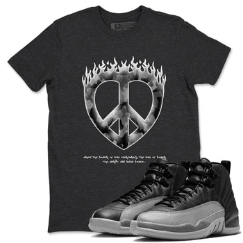 12s Black Wolf Grey shirts to match jordans Love Peace sneaker match tees Air Jordan 12 Barons match shoes to clothes SNRT Sneaker Tees unisex cotton Charcoal Heather 1 shirts