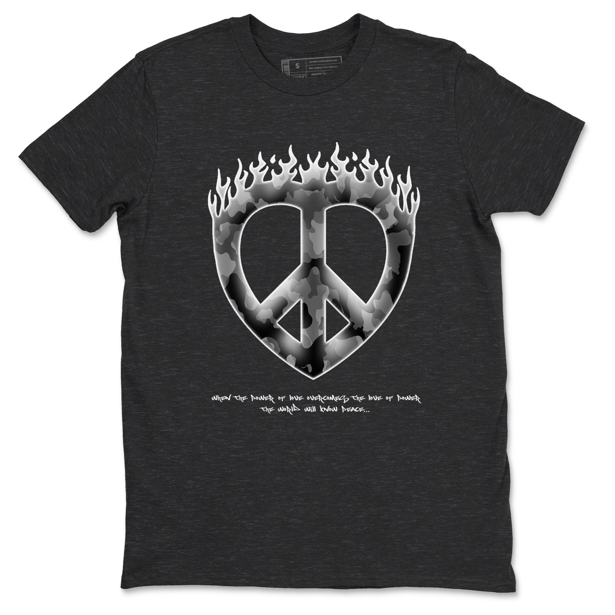 12s Black Wolf Grey shirts to match jordans Love Peace sneaker match tees Air Jordan 12 Barons match shoes to clothes SNRT Sneaker Tees unisex cotton Charcoal Heather 2 shirts