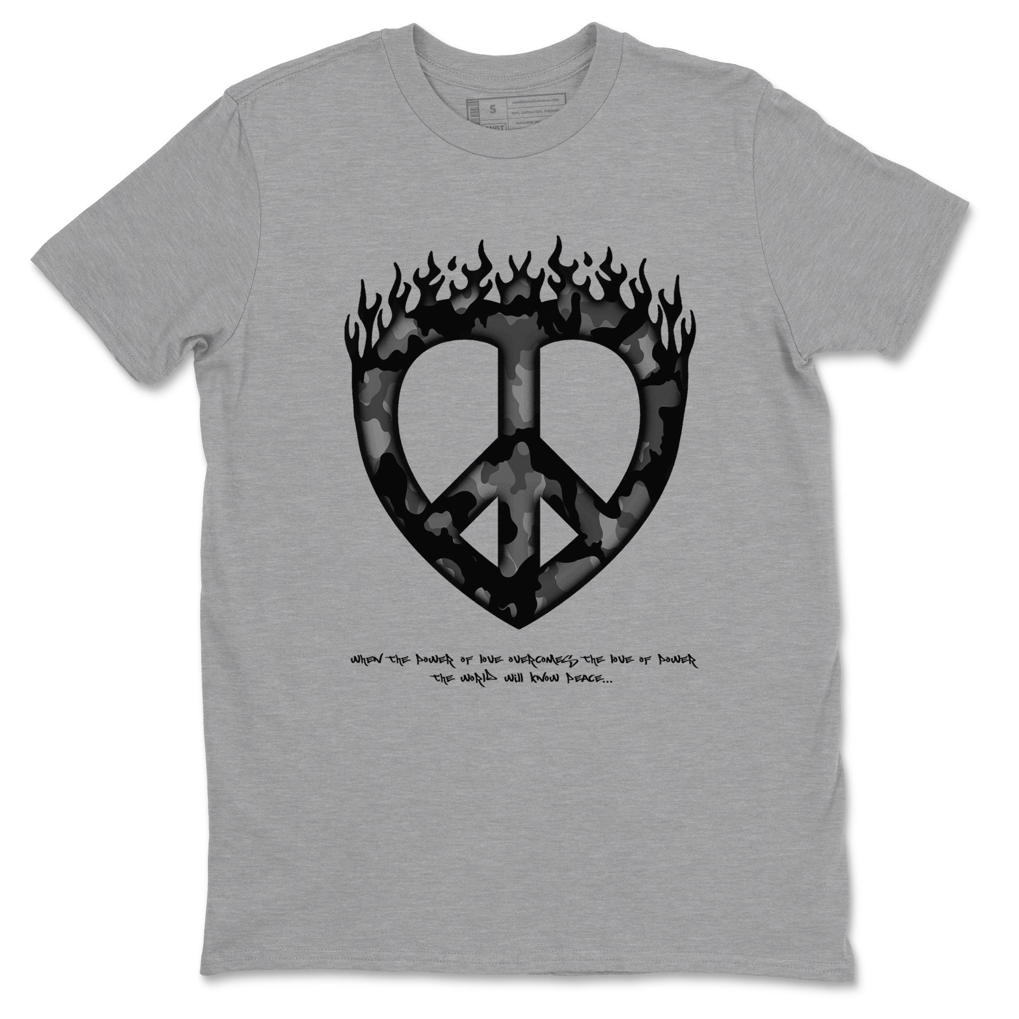 12s Black Wolf Grey shirts to match jordans Love Peace sneaker match tees Air Jordan 12 Barons match shoes to clothes SNRT Sneaker Tees unisex cotton Heather Grey 2 shirts