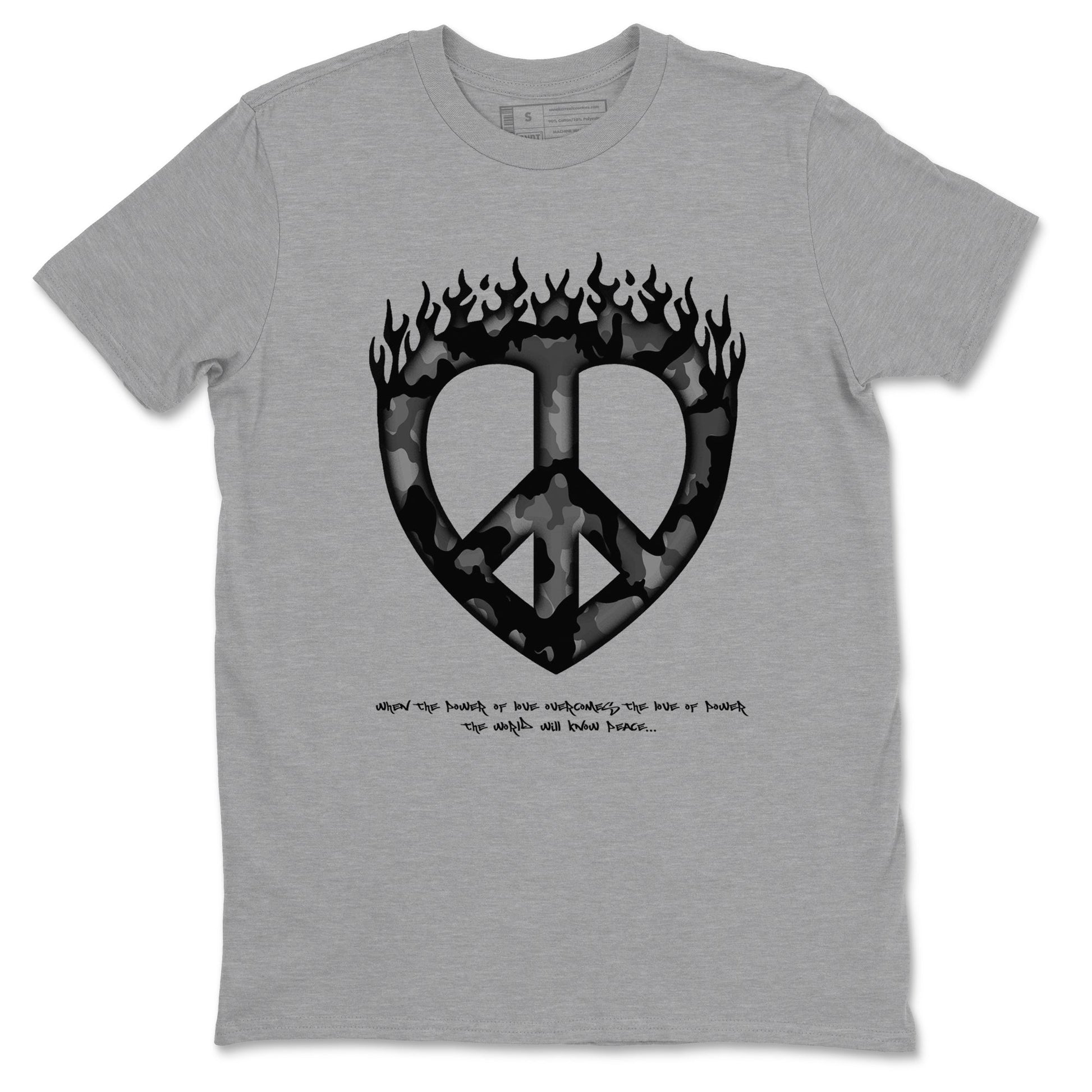 12s Black Wolf Grey shirts to match jordans Love Peace sneaker match tees Air Jordan 12 Barons match shoes to clothes SNRT Sneaker Tees unisex cotton Heather Grey 2 shirts