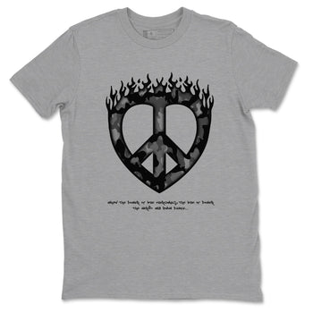 12s Black Wolf Grey shirts to match jordans Love Peace sneaker match tees Air Jordan 12 Barons match shoes to clothes SNRT Sneaker Tees unisex cotton Heather Grey 2 shirts