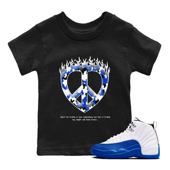12s Blueberry shirts to match jordans Love Peace best t shirts to wear with jordans AJ12 White and Game Royal match shoes to clothes SNRT Sneaker Tees Youth Baby Black 1 tee