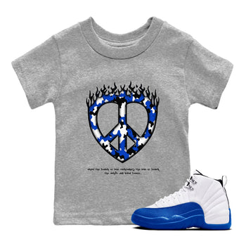 12s Blueberry shirts to match jordans Love Peace best t shirts to wear with jordans AJ12 White and Game Royal match shoes to clothes SNRT Sneaker Tees Youth Baby Heather Grey 1 tee