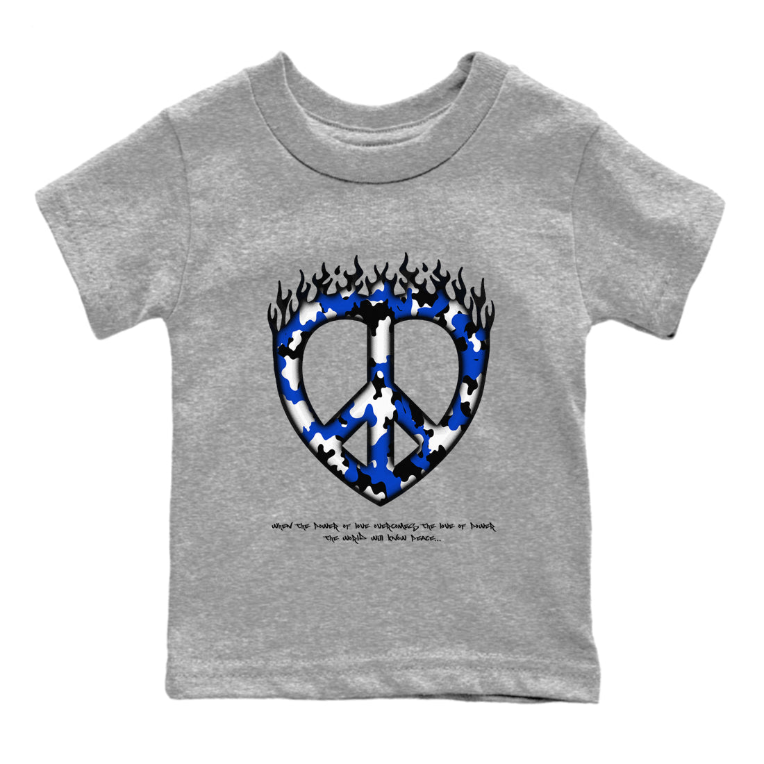12s Blueberry shirts to match jordans Love Peace best t shirts to wear with jordans AJ12 White and Game Royal match shoes to clothes SNRT Sneaker Tees Youth Baby Heather Grey 2 tee