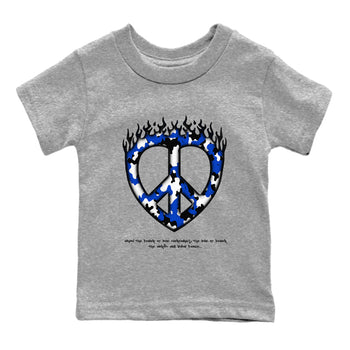 12s Blueberry shirts to match jordans Love Peace best t shirts to wear with jordans AJ12 White and Game Royal match shoes to clothes SNRT Sneaker Tees Youth Baby Heather Grey 2 tee