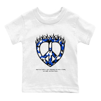 12s Blueberry shirts to match jordans Love Peace best t shirts to wear with jordans AJ12 White and Game Royal match shoes to clothes SNRT Sneaker Tees Youth Baby White 2 tee