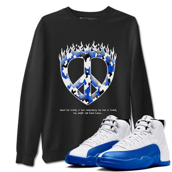 12s Blueberry shirts to match jordans Love Peace best t shirts to wear with jordans AJ12 White and Game Royal match shoes to clothes SNRT Sneaker Tees unisex cotton Black 1 shirts