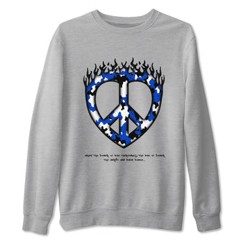 12s Blueberry shirts to match jordans Love Peace best t shirts to wear with jordans AJ12 White and Game Royal match shoes to clothes SNRT Sneaker Tees unisex cotton Heather Grey 2 shirts