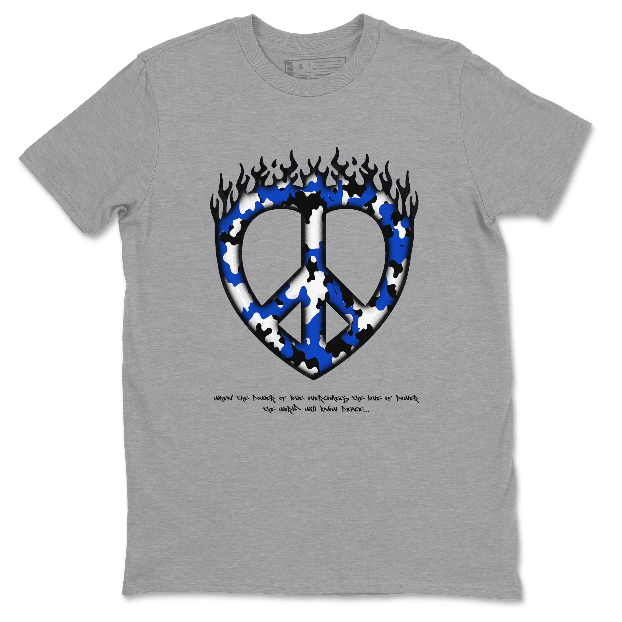 12s Blueberry shirts to match jordans Love Peace best t shirts to wear with jordans AJ12 White and Game Royal match shoes to clothes SNRT Sneaker Tees unisex cotton Heather Grey 2 shirts