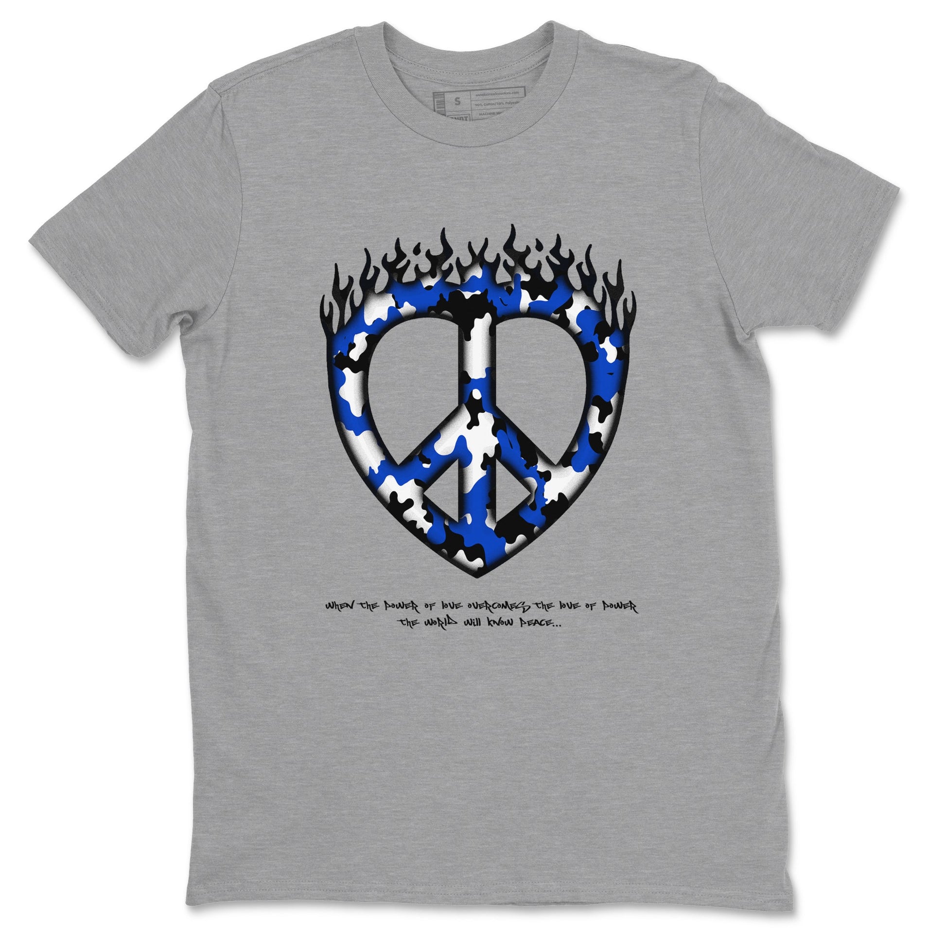 12s Blueberry shirts to match jordans Love Peace best t shirts to wear with jordans AJ12 White and Game Royal match shoes to clothes SNRT Sneaker Tees unisex cotton Heather Grey 2 shirts