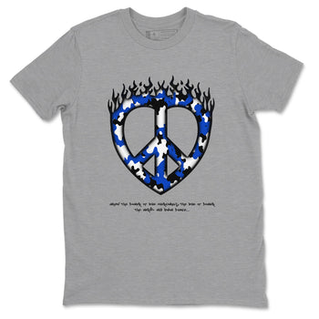 12s Blueberry shirts to match jordans Love Peace best t shirts to wear with jordans AJ12 White and Game Royal match shoes to clothes SNRT Sneaker Tees unisex cotton Heather Grey 2 shirts