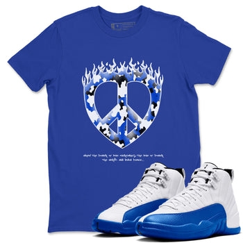 12s Blueberry shirts to match jordans Love Peace best t shirts to wear with jordans AJ12 White and Game Royal match shoes to clothes SNRT Sneaker Tees unisex cotton Royal Blue 1 shirts