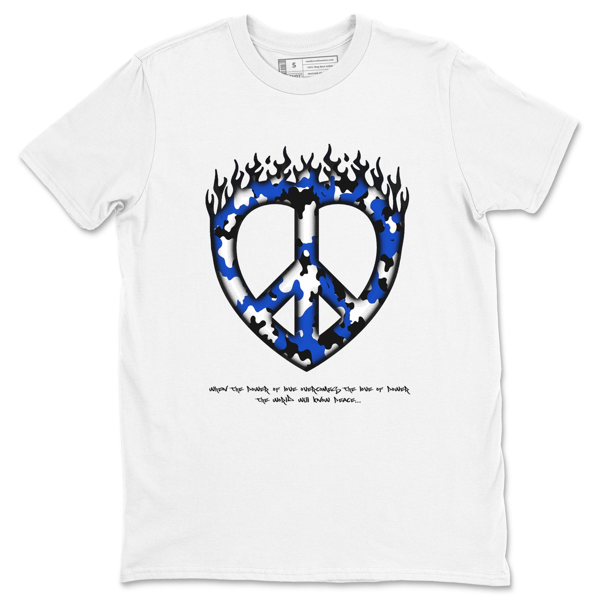 12s Blueberry shirts to match jordans Love Peace best t shirts to wear with jordans AJ12 White and Game Royal match shoes to clothes SNRT Sneaker Tees unisex cotton White 2 shirts