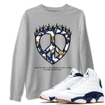 13s Midnight Navy shirts to match jordans Love Peace sneaker match tees Air Jordan 13 Midnight Navy SNRT Sneaker Release Tees unisex cotton Heather Grey 1 crew neck shirts