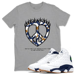 13s Midnight Navy shirts to match jordans Love Peace sneaker match tees Air Jordan 13 Midnight Navy SNRT Sneaker Release Tees unisex cotton Heather Grey 1 crew neck shirts