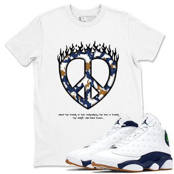 13s Midnight Navy shirts to match jordans Love Peace sneaker match tees Air Jordan 13 Midnight Navy SNRT Sneaker Release Tees unisex cotton White 1 crew neck shirts