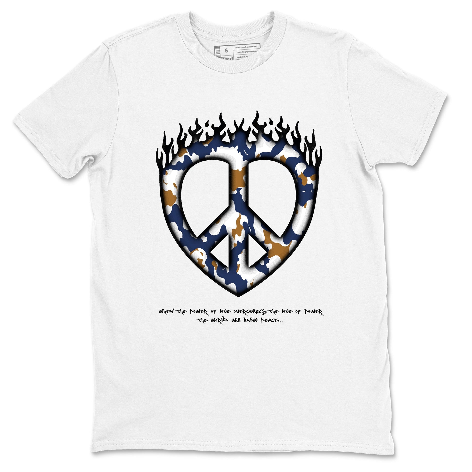 13s Midnight Navy shirts to match jordans Love Peace sneaker match tees Air Jordan 13 Midnight Navy SNRT Sneaker Release Tees unisex cotton White 2 crew neck shirts