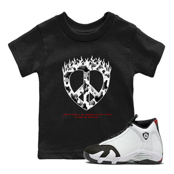 14s Black Toe shirts to match jordans Love Peace graphic tees Air Jordan 14 Black Toe t shirts to match sneakers SNRT Sneaker Tees Youth Baby Black 1 tee
