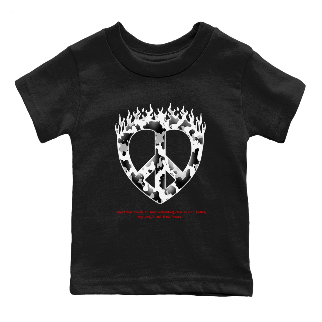 14s Black Toe shirts to match jordans Love Peace graphic tees Air Jordan 14 Black Toe t shirts to match sneakers SNRT Sneaker Tees Youth Baby Black 2 tee