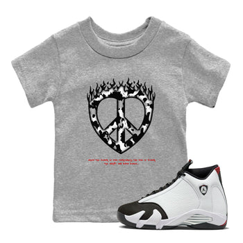 14s Black Toe shirts to match jordans Love Peace graphic tees Air Jordan 14 Black Toe t shirts to match sneakers SNRT Sneaker Tees Youth Baby Heather Grey 1 tee