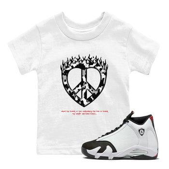 14s Black Toe shirts to match jordans Love Peace graphic tees Air Jordan 14 Black Toe t shirts to match sneakers SNRT Sneaker Tees Youth Baby White 1 tee