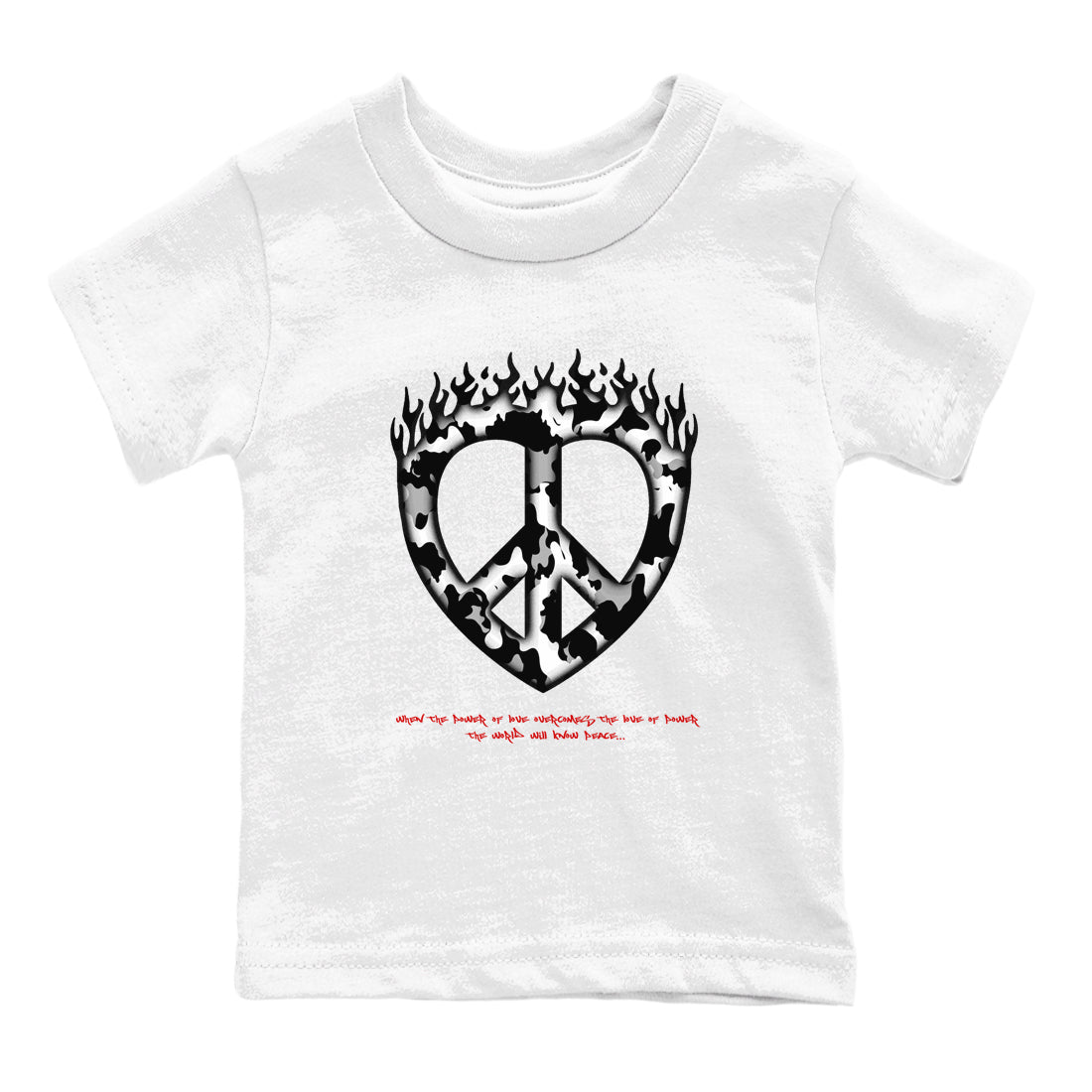 14s Black Toe shirts to match jordans Love Peace graphic tees Air Jordan 14 Black Toe t shirts to match sneakers SNRT Sneaker Tees Youth Baby White 2 tee