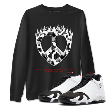 14s Black Toe shirts to match jordans Love Peace graphic tees Air Jordan 14 Black Toe t shirts to match sneakers SNRT Sneaker Tees unisex cotton Black 1 shirts