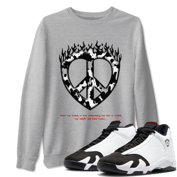 14s Black Toe shirts to match jordans Love Peace graphic tees Air Jordan 14 Black Toe t shirts to match sneakers SNRT Sneaker Tees unisex cotton Heather Grey 1 shirts