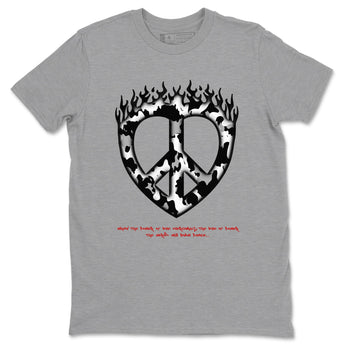 14s Black Toe shirts to match jordans Love Peace graphic tees Air Jordan 14 Black Toe t shirts to match sneakers SNRT Sneaker Tees unisex cotton Heather Grey 2 shirts