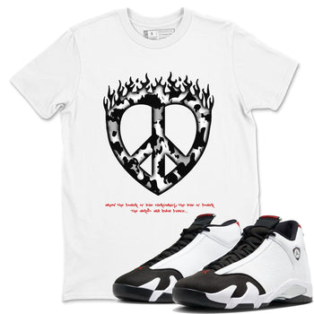 14s Black Toe shirts to match jordans Love Peace graphic tees Air Jordan 14 Black Toe t shirts to match sneakers SNRT Sneaker Tees unisex cotton White 1 shirts