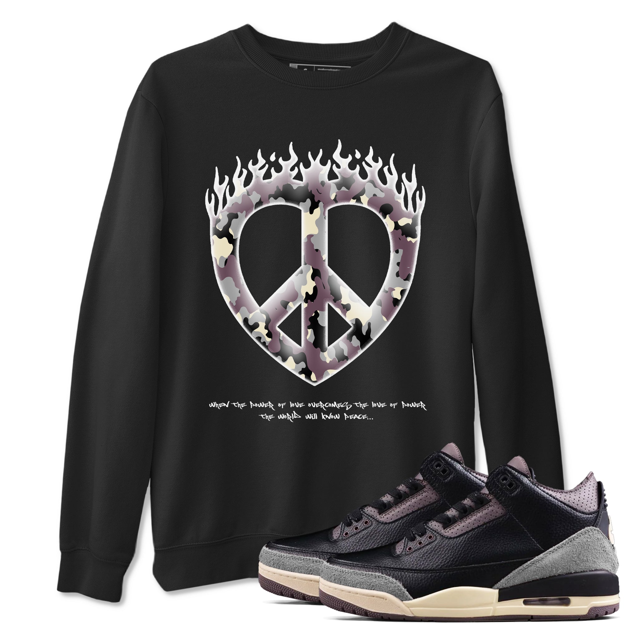 3s A Ma Maniere x Black shirts to match jordans Love Peace sneaker match tees A Ma Maniere x Air Jordan 3 _hile You Were Sleeping_neaker Release Tees unisex cotton Black 1 crew neck shirts