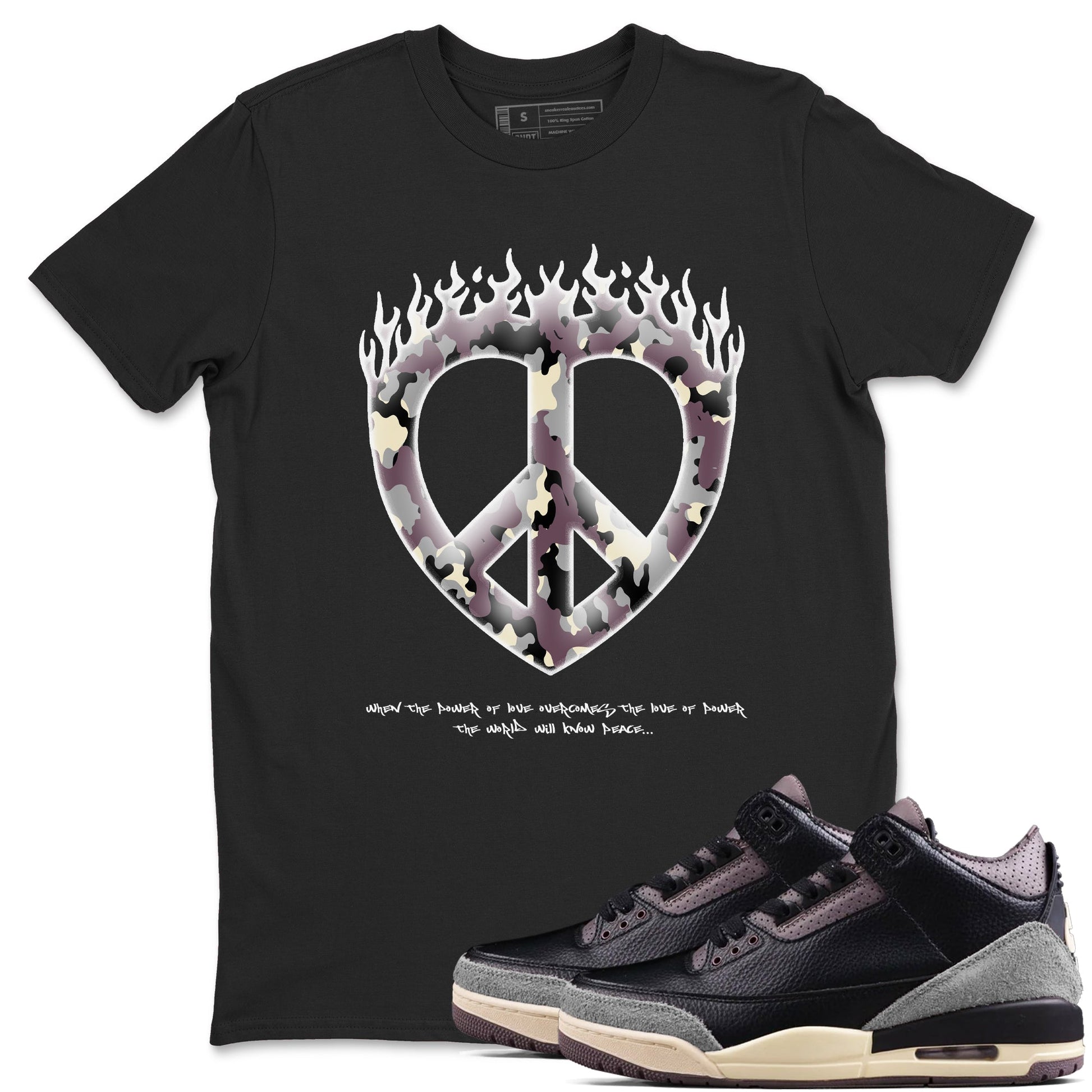 3s A Ma Maniere x Black shirts to match jordans Love Peace sneaker match tees A Ma Maniere x Air Jordan 3 _hile You Were Sleeping_neaker Release Tees unisex cotton Black 1 crew neck shirts