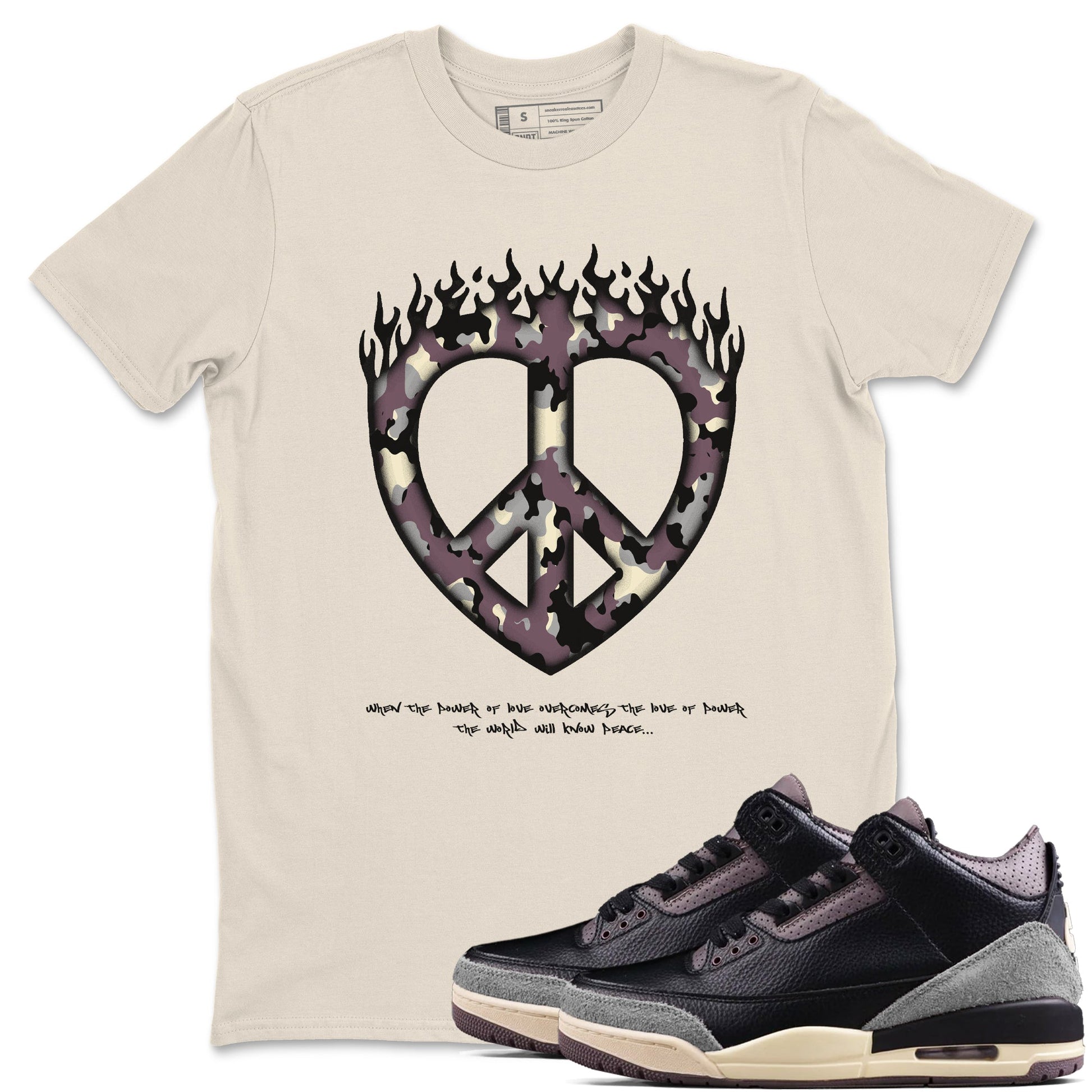 3s A Ma Maniere x Black shirts to match jordans Love Peace sneaker match tees A Ma Maniere x Air Jordan 3 _hile You Were Sleeping_neaker Release Tees unisex cotton Natural 1 crew neck shirts