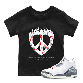 3s Cement Grey shirts to match jordans Love Peace sneaker match tees Air Jordan 3 Cement Grey SNRT Sneaker Release Tees Youth Baby Black 1 crew neck shirts