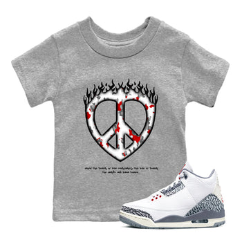 3s Cement Grey shirts to match jordans Love Peace sneaker match tees Air Jordan 3 Cement Grey SNRT Sneaker Release Tees Youth Baby Heather Grey 1 crew neck shirts